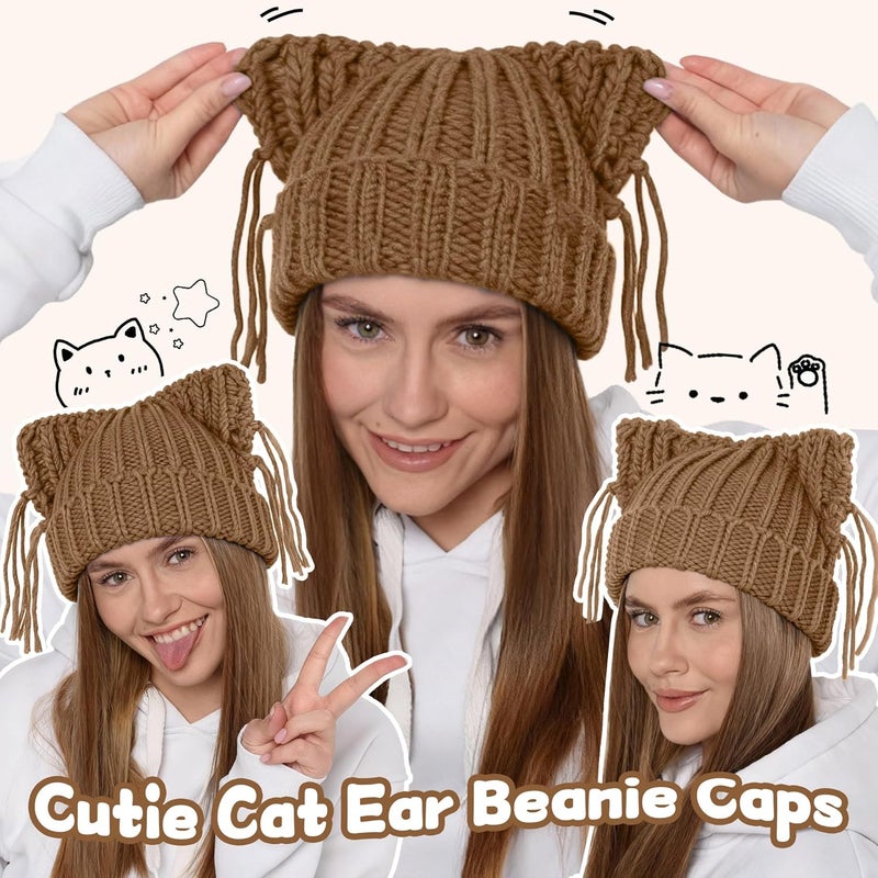 Babalet Store Cat Ear Beanie for Women Warm Winter Cap Chunky Knit Crochet Hat Slouchy Fox Hat Women Winter Trendy Headwear - Image 4